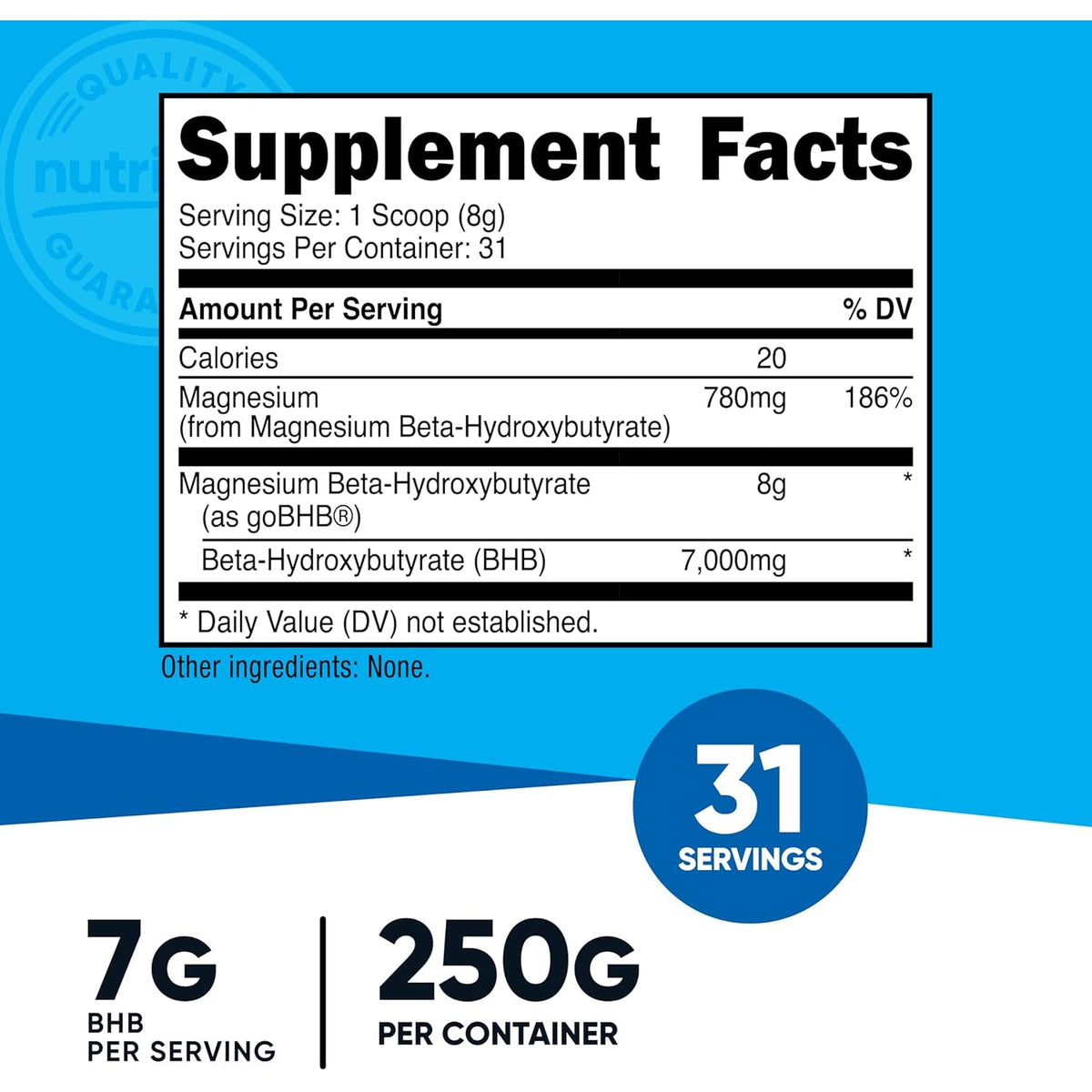 Nutricost Magnesium BHB Salts (250 Grams, Unflavored) - Exogenous Ketone Supplement, 6.5G Beta-Hydroxybutyrate per Serving