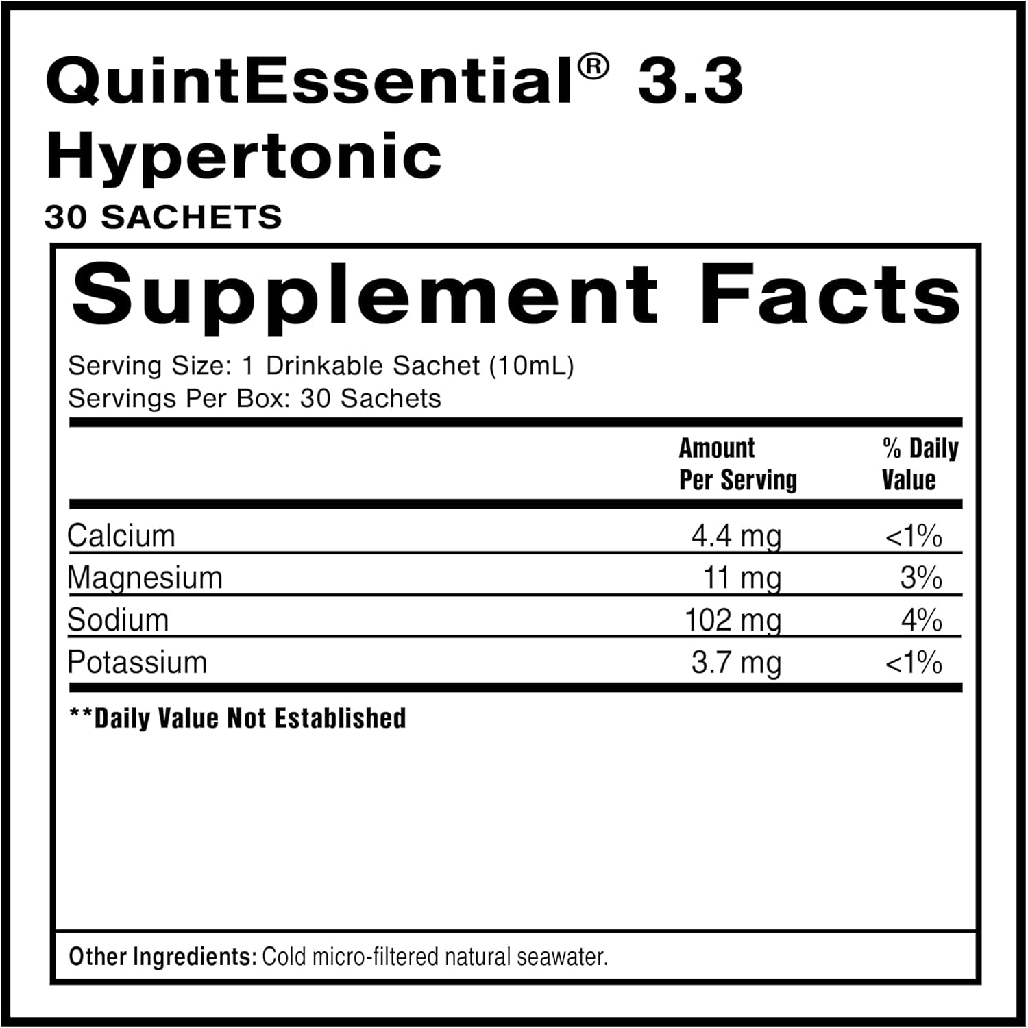 Quicksilver Scientific Quintessential 3.3 Sachets - Hypertonic Solution - Filtered Sea Water Hydration Packets - Liquid Minerals for Muscle Recovery, Stamina + Mineral Replenishment (30 Count)