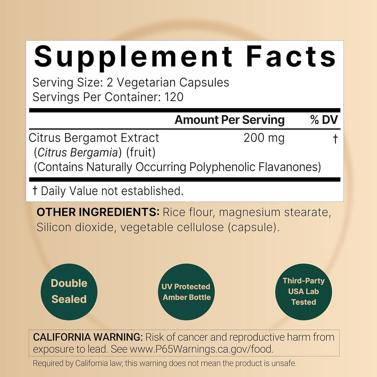 Naturebell Citrus Bergamot, 240 Vegetarian Capsules – Real Fruit Extract with Polyphenolic Flavanones – Non-Gmo, Cgmp Certified