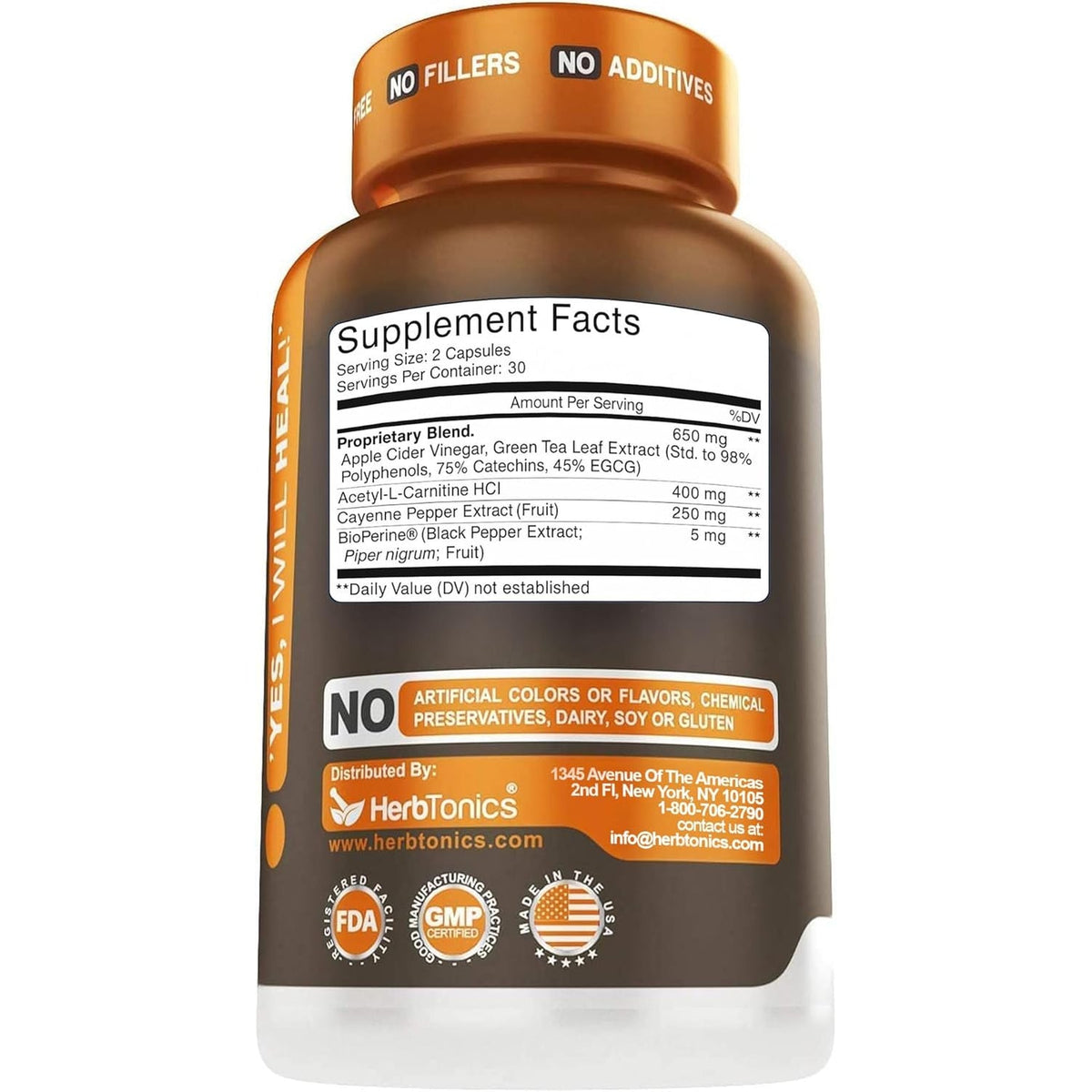Herbtonics Thermogenic Burner + Apple Cider Vinegar – Weight Management Supplement for Women & Men, Supports Appetite Management, Metabolism & Energy, 60 Vegetarian Capsules