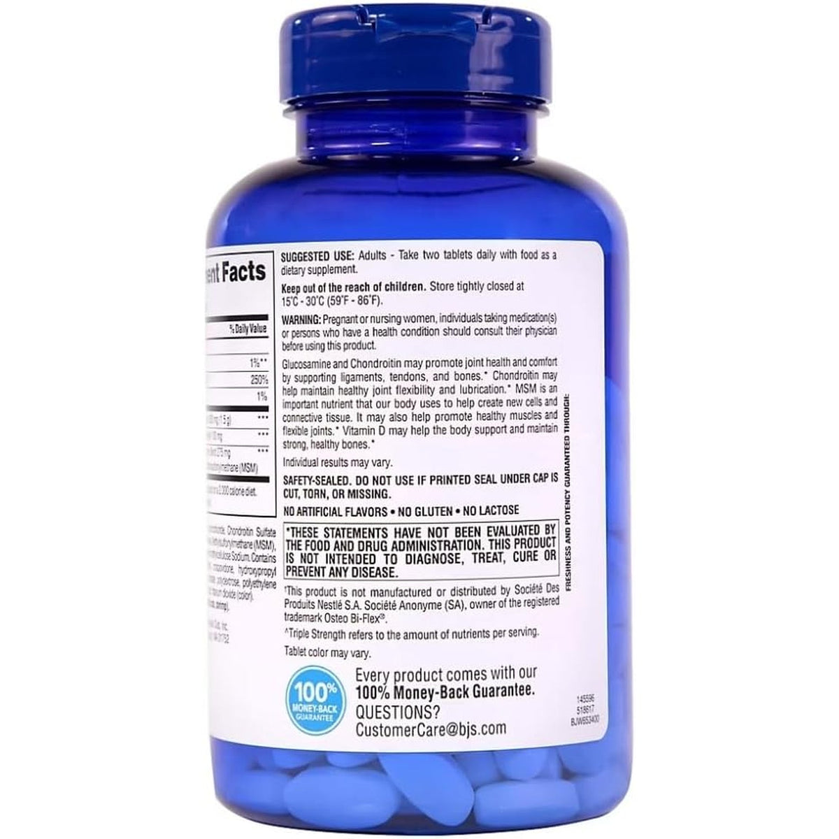 Berkley Jensen Glucosamine Chondroitin Triple Strength Complex with MSM and D3 Joint Supplement Tablets for Joint Support and Cartilages, NSF Certified, 200 Count (Pack of 1)