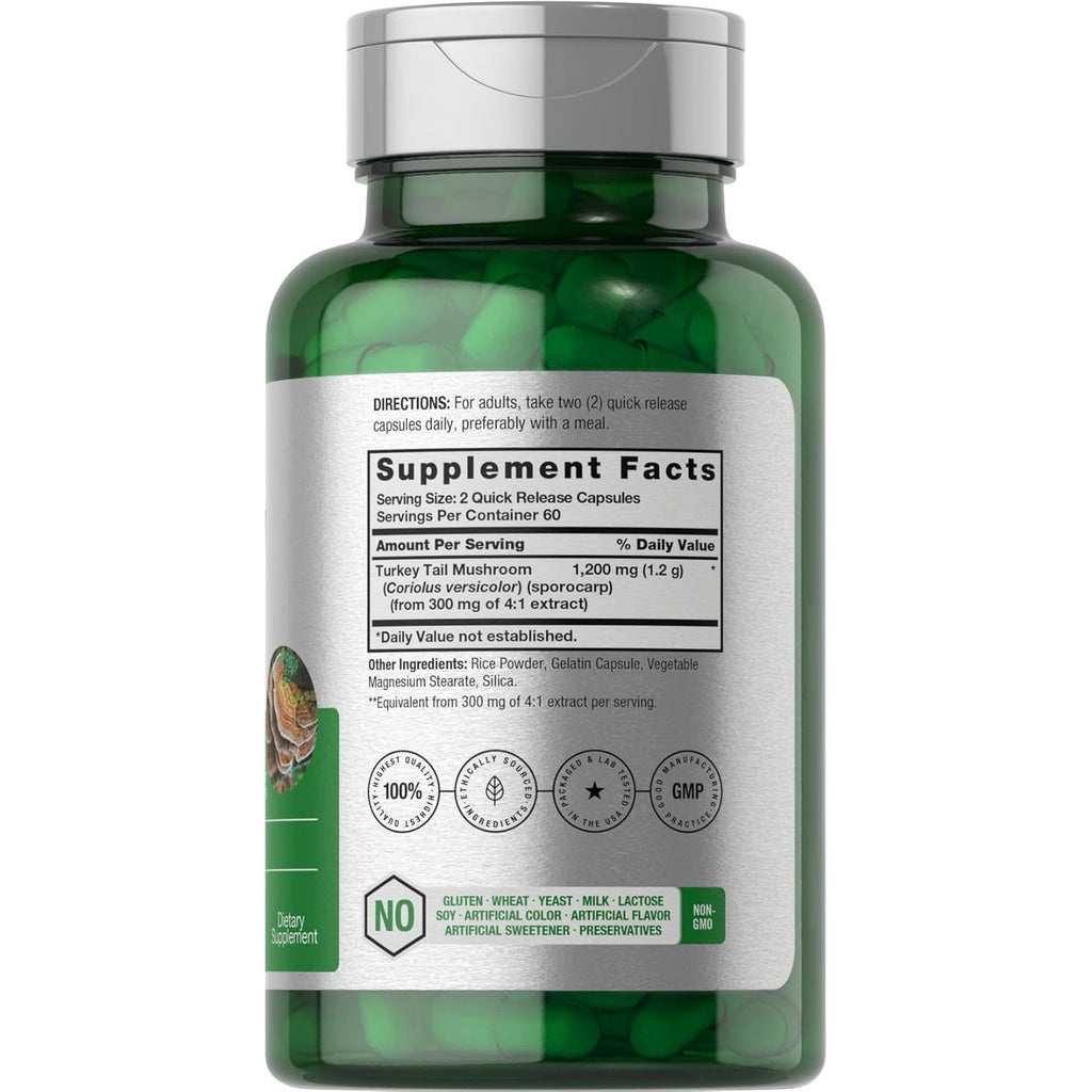 Horbäach Turkey Tail Mushroom Capsules | 120 Count | Non-Gmo and Gluten Free Extract
