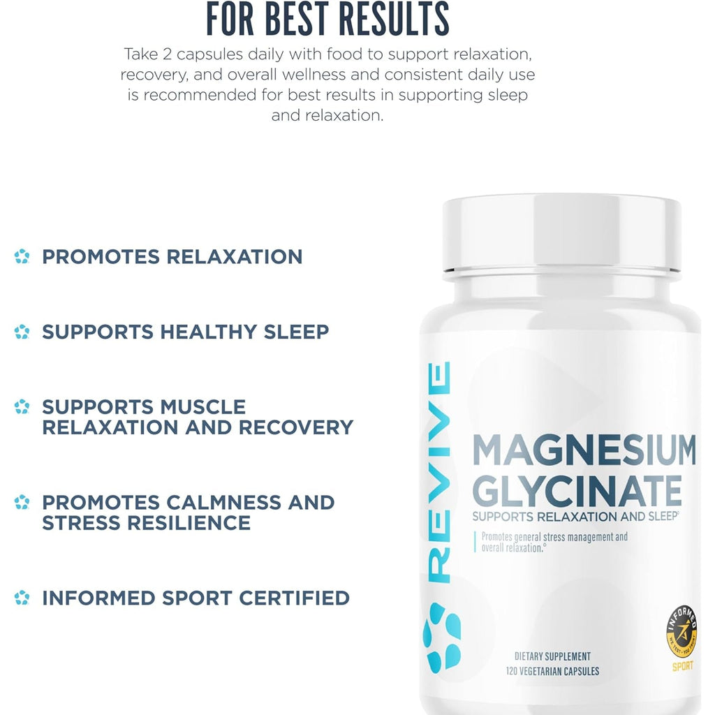 Revive MD Pure Magnesium Glycinate 200Mg – High Absorption Supplement for Relaxation, Stress Relief, Sleep & Memory Support – Promotes Strong Bones, Healthy Nerve & Muscle Function (60 Servings)