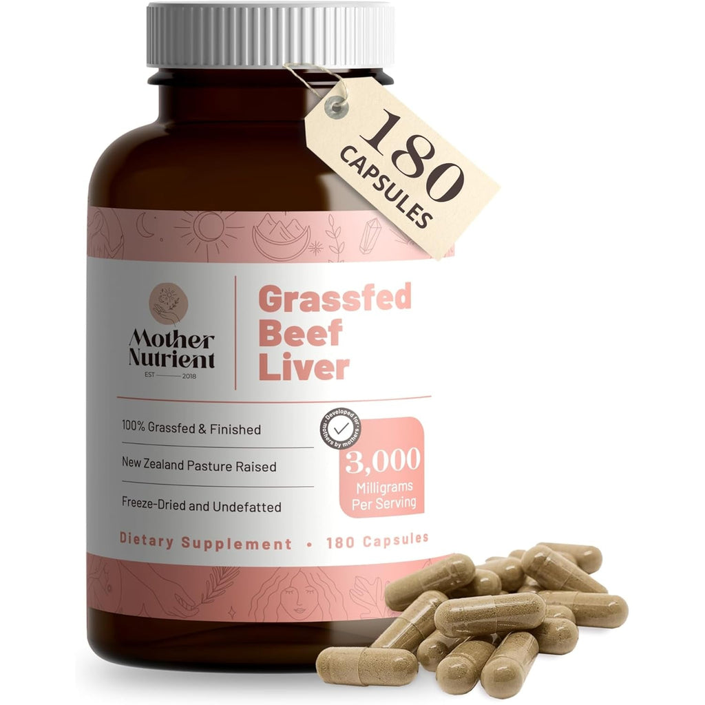 Mother Nutrient Grass Fed Beef Liver Capsules Sourced from Pasture-Raised Beef - Vitamins a and B12 W/Iron, Protein, and More - 45-Day Supply-180 Capsules (New Zealand Beef)