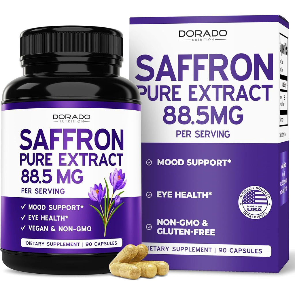 Saffron Supplements for Mood, Energy & Vision Support (3 Month Supply) Pure Saffron Extract 88.5Mg per Serving - Vegan Safe, Gluten Free, Third Party Tested & Non GMO - USA Made (90 Veggie Capsules)