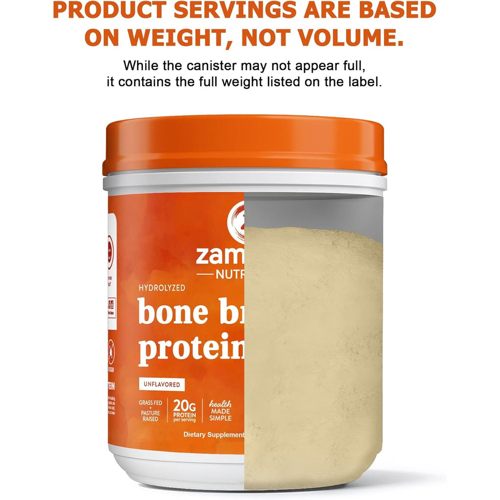 Zammex Pure Grass Fed Beef Bone Broth Protein Powder, 20G Protein, Hydrolyzed Collagen Supplement for Healthy Skin, Nails, Hair, Joints, Non-Gmo, Gluten Free, Paleo & Keto Friendly, Great in Soup