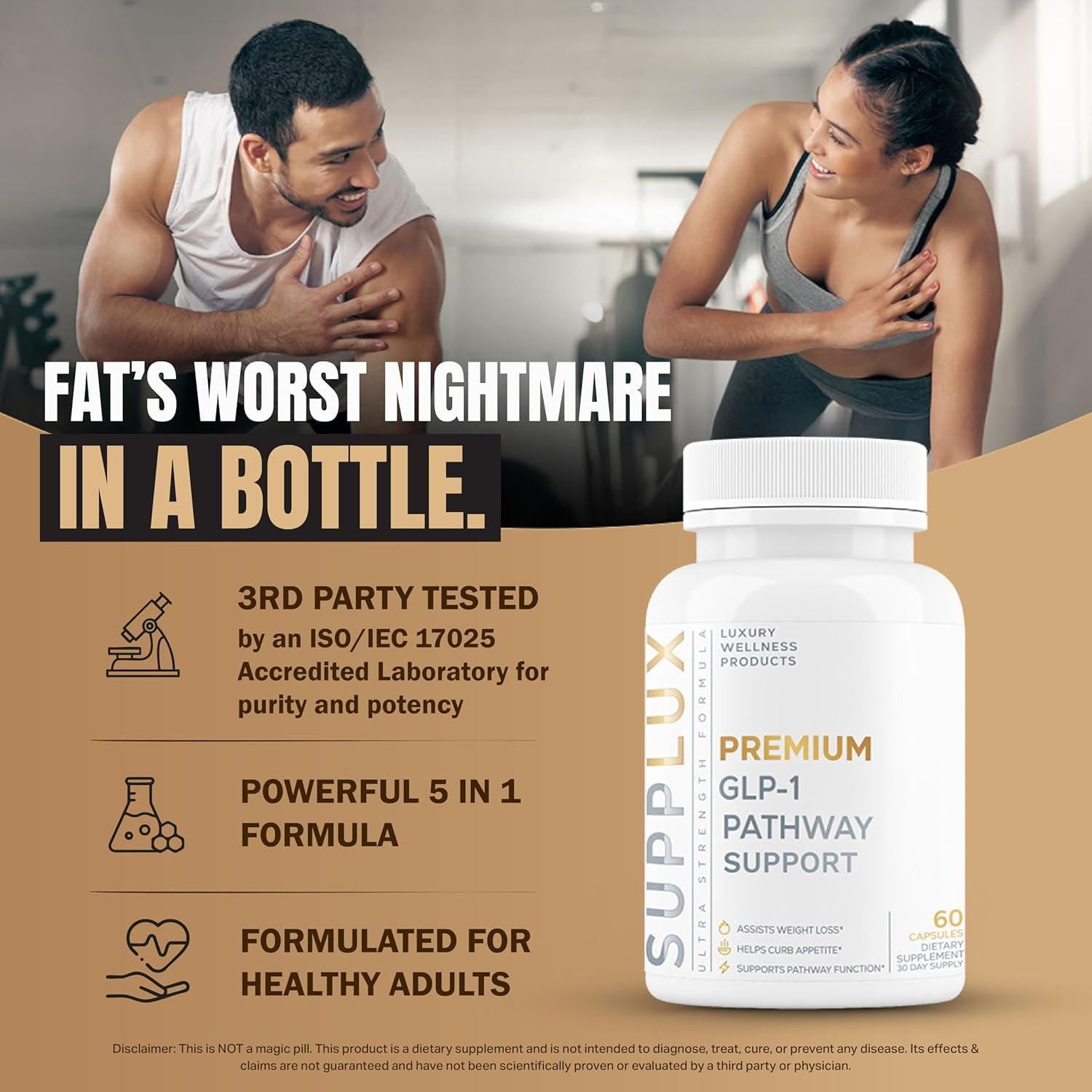 PREMIUM GLP-1 Weight Loss Support - Assists Metabolic Pathways Linked to GLP-1 Signaling - Promotes Weight Loss for Women & Men, Helps Appetite Control & Promotes Energy - 3Rd Party Tested - 60 Pills