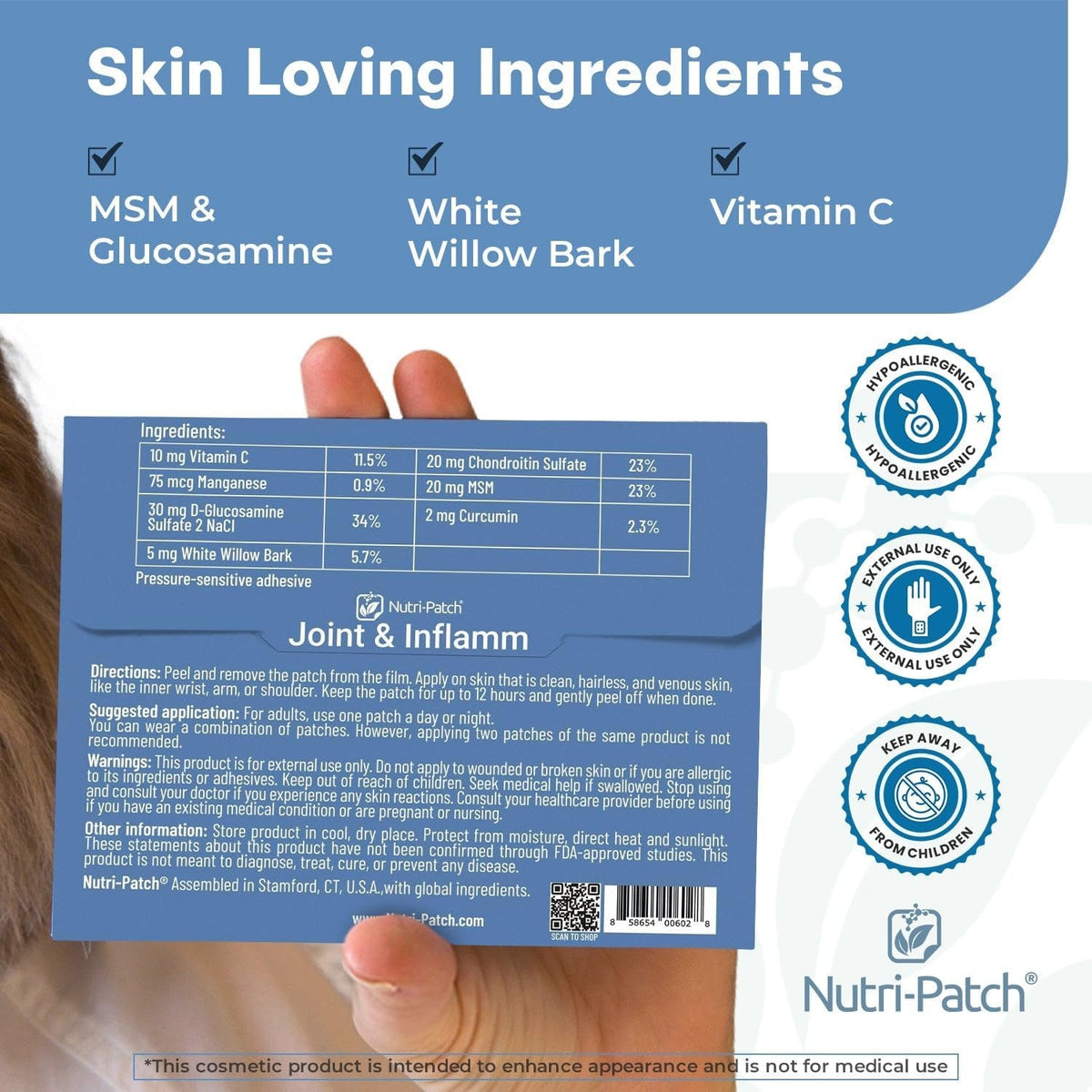 NUTRI-PATCH Inflam Topical Skin Patch | Infused with Turmeric, MSM, White Willow Bark and Vitamin C, 30 Count