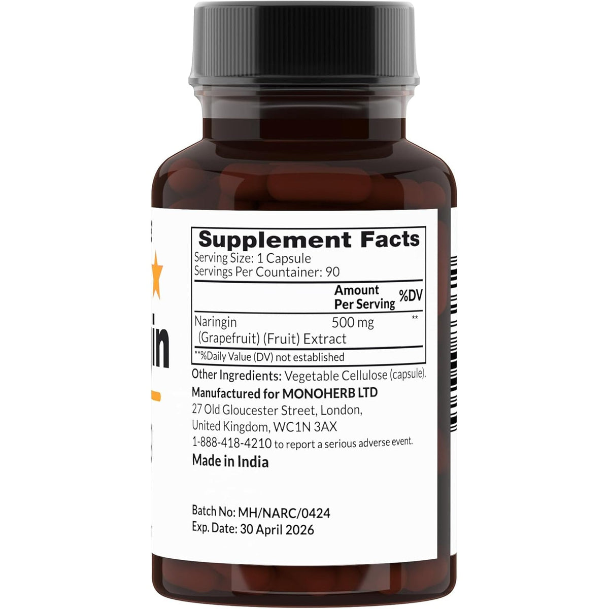 MONOHERB Naringin 500 Mg - 90 Veg Capsules - 90 Servings