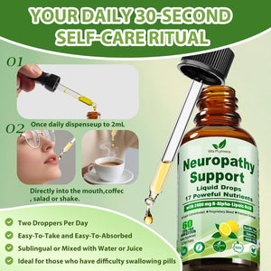 Neuropathy Supplements Liquid Drops, Advance 17-In-1 Stabilized R-Alpha Lipoic Acid (R-ALA) W. Acetyl L-Carnitine Vitamin B-Complex Magnesium, High Potency R-Lipoic Acid for Nerve Antioxidant Energy