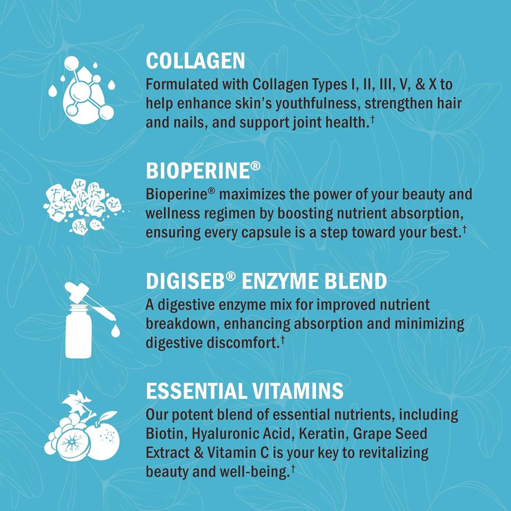 Bioschwartz Hydrolyzed Collagen Peptide Capsules - Multi Collagen Supplements for Women Types I, II, III, V, X with Vitamin C, Biotin, Keratin and Hyaluronic Acid for Skin, Hair & Nails - 135Ct