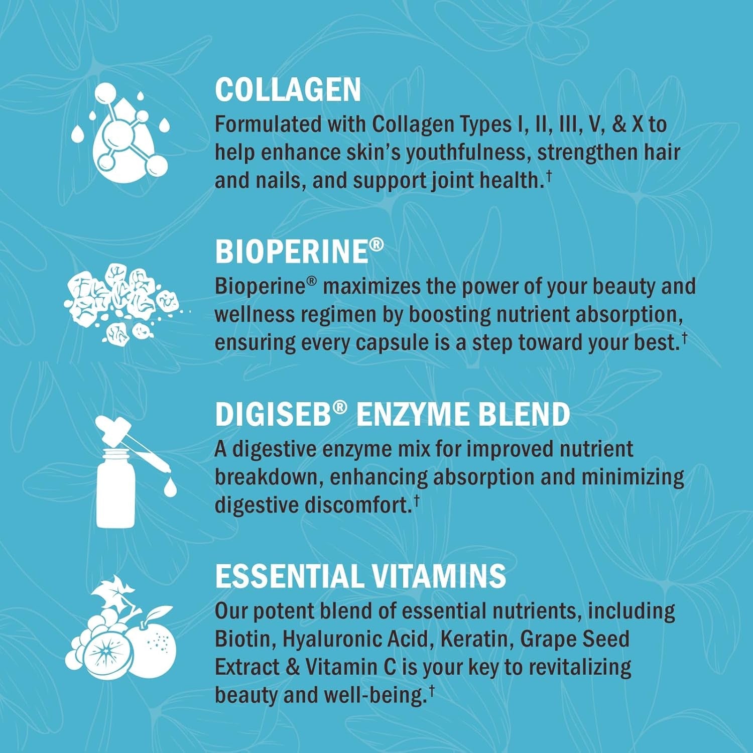 Bioschwartz Hydrolyzed Collagen Peptide Capsules - Multi Collagen Supplements for Women Types I, II, III, V, X with Vitamin C, Biotin, Keratin and Hyaluronic Acid for Skin, Hair & Nails - 135Ct