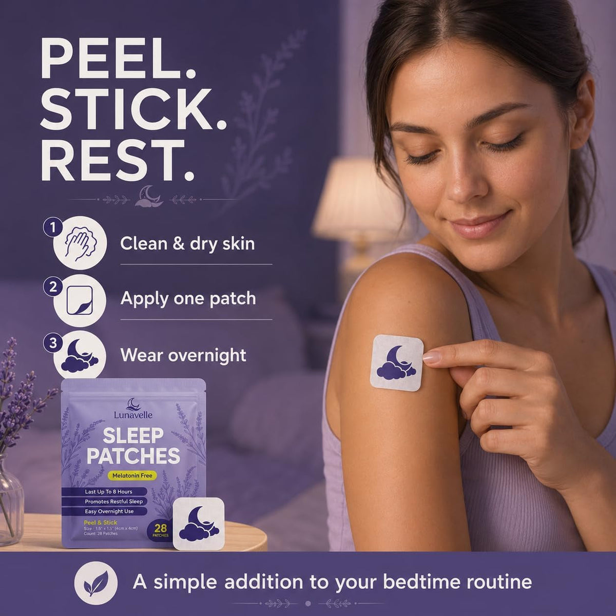 Lunavelle Melatonin-Free Sleep Patches for Adults - Natural Sleep Aid with Magnesium, L-Theanine, GABA & Valerian Root - 28 Patches