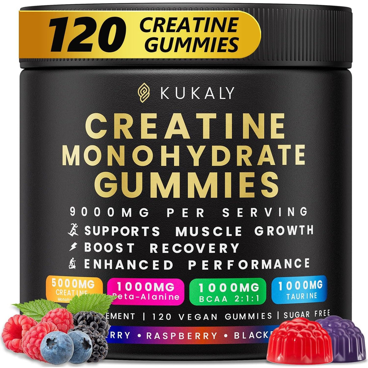 Creatine Monohydrate Gummies for Men & Women, Sugar Free, Mixed Flavored with L-Taurine, BCAA 2:1, B12 B6 for Boost Strength, Focus & Endurance, Vegan, Non-Gmo, 120Pcs