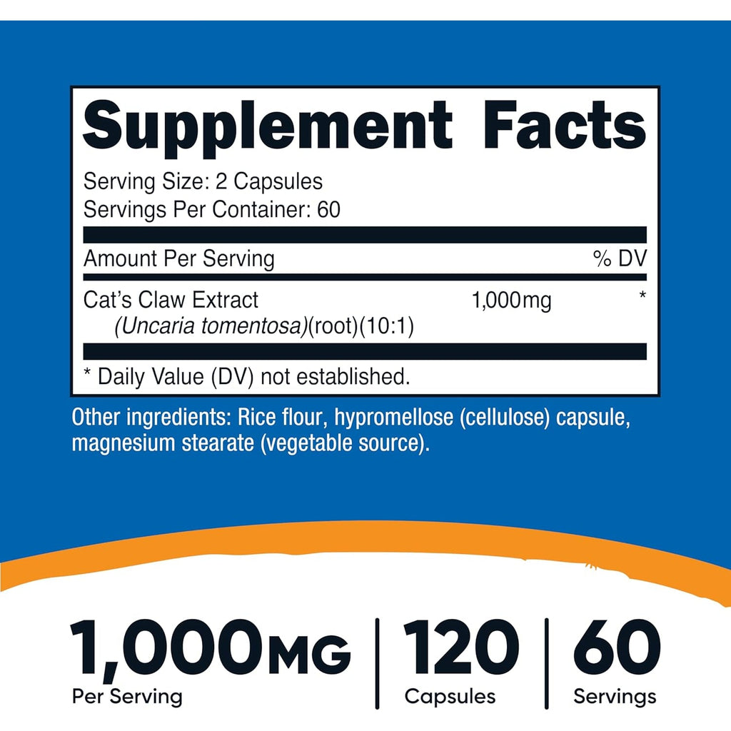 Nutricost Cat'S Claw 1000Mg, 120 Capsules - Vegetarian Caps, Non-Gmo and Gluten Free, 60 Servings