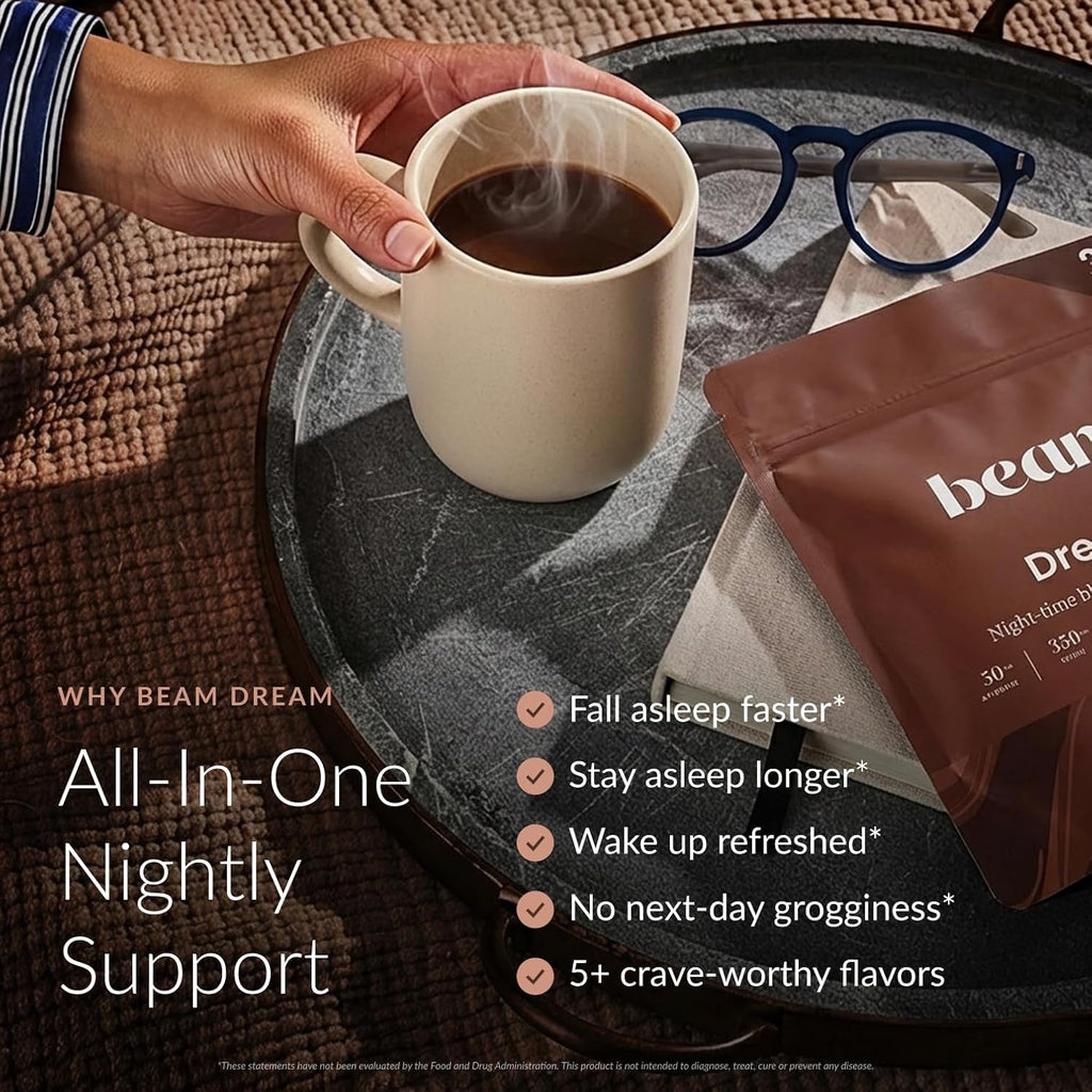 Beam Dream Sleep Powder – Sleep Aid for Adults with Melatonin, Magnesium, L-Theanine, Reishi Mushroom & Apigenin Sleep Supplement, Sleepy Cocoa Bedtime Drink Mix, Brownie Batter Flavor, 30 Servings