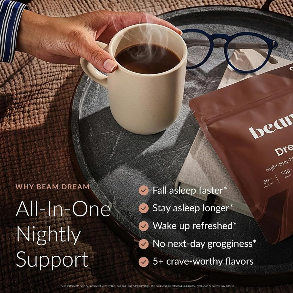 Beam Dream Sleep Powder – Sleep Aid for Adults with Melatonin, Magnesium, L-Theanine, Reishi Mushroom & Apigenin Sleep Supplement, Sleepy Cocoa Bedtime Drink Mix, Brownie Batter Flavor, 30 Servings