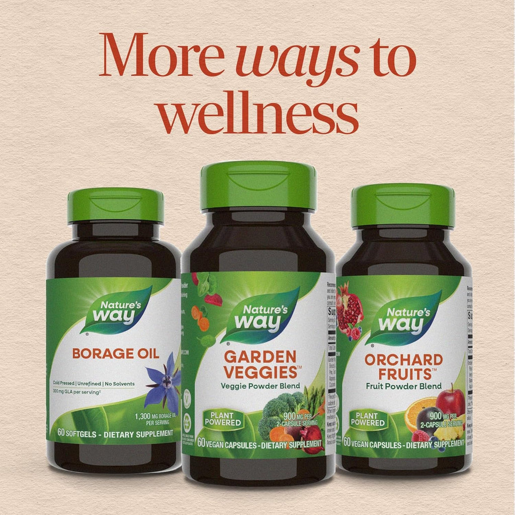 Nature'S Way Garden Veggies, Vegetable Supplement Capsules, Plant-Powered Powder Blend Made with 12 Different Vegetables, Green Superfood Veggie Blend for Daily Wellness, 60 Capsules