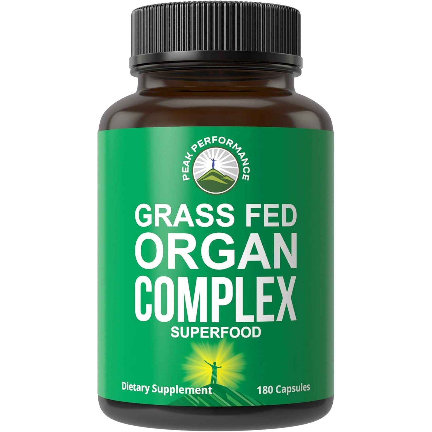 Peak Performance Grass Fed Beef Organ Complex from New Zealand (180 Capsules) Desiccated Organs Superfood Pills. Grassfed Beef Liver Capsules with Heart, Kidney, Pancreas, Spleen. Supplement