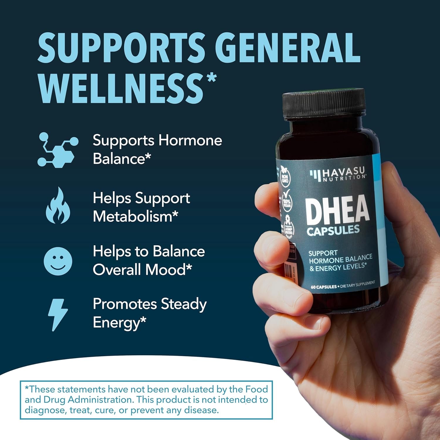 DHEA 50Mg per Serving Supplement for Hormone Balance - Supports Energy for Men and Women - Dehydroepiandrosterone Capsules for Mood, Aging & Vitality - Non-Gmo, Vegan - 60 Capsules, 2-Month Supply