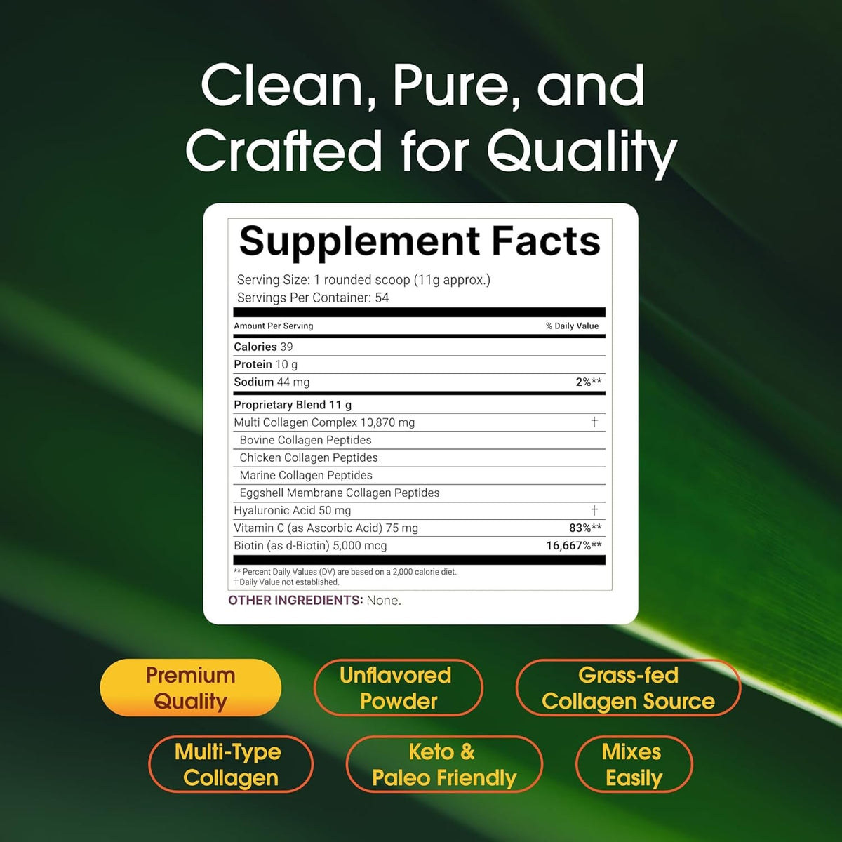 Naturebell Multi Collagen Protein Powder - 600G - Hydrolyzed Collagen Peptides - for Skin, Hair, Nail, Joint & Bone Health Support* - Grass-Fed & Keto-Friendly - Unflavored