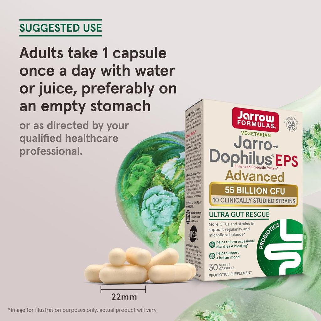 Jarrow Formulas Jarro-Dophilus EPS Advanced, 55 Billion CFU Probiotics, Digestive Support for Adults, 30 Probiotic Supplement Veggie Capsules, up to 30 Day Supply