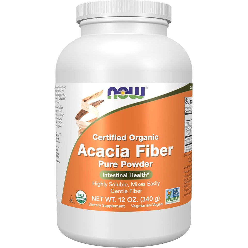 NOW Foods Supplements, Acacia Pure Powder, Certified Organic, Highly Soluble, Mixes Easily, Intestinal Health*, 12-Ounce