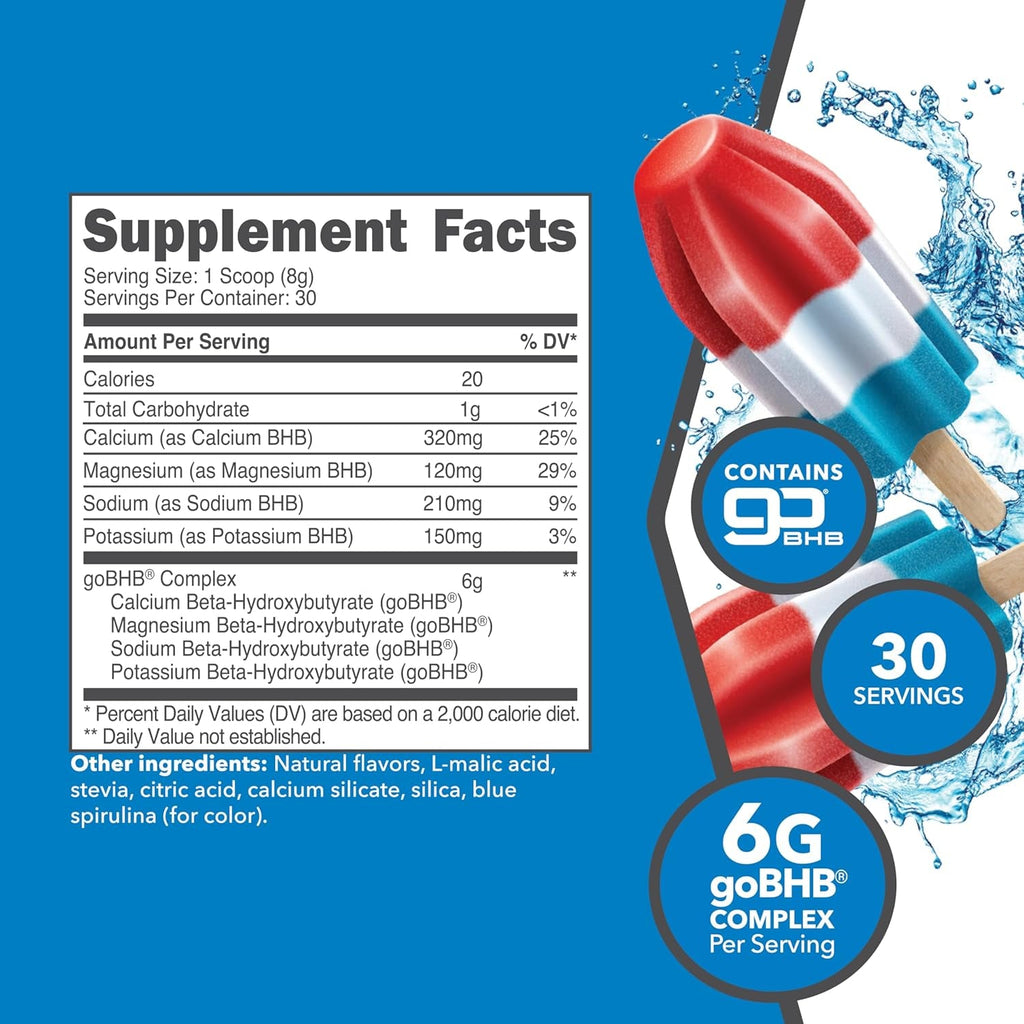 Ketologic Keto BHB (Patriot Pop Flavor) 30 Servings - Exogenous Ketone Supplement with Gobhb, Beta-Hydroxybutyrate Salts
