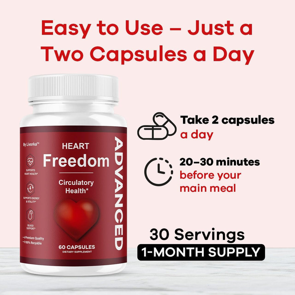 Heart Freedom - Heart Freedom Capsules, Official Pills All Natural Ingredients - Maximum Strength, Premium Advanced Formula Support Health & Wellness, 60 Capsules for 1 Month