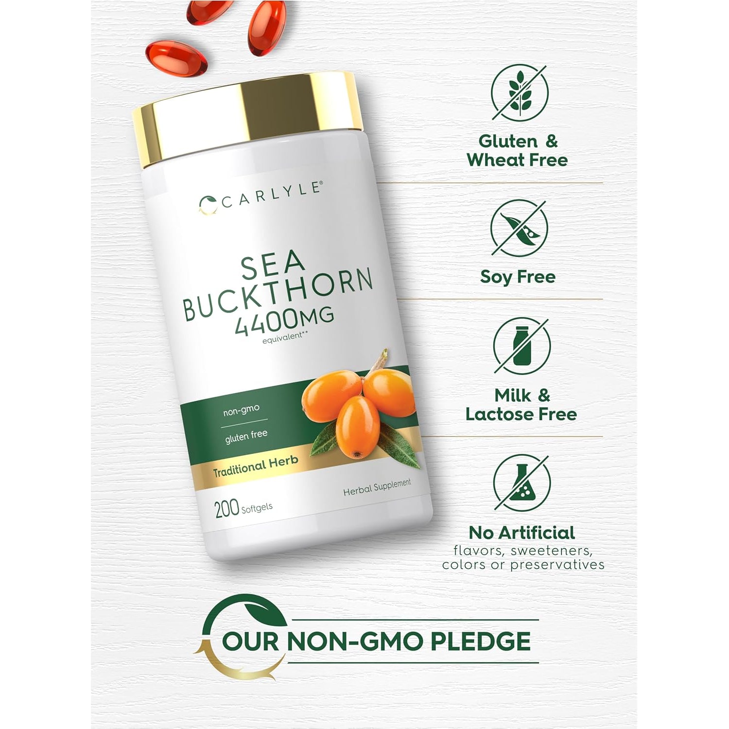 Carlyle Sea Buckthorn Oil Capsules | 200 Softgels | Non-Gmo, Gluten Free | Sea Buckthorn Berry Oil Supplement