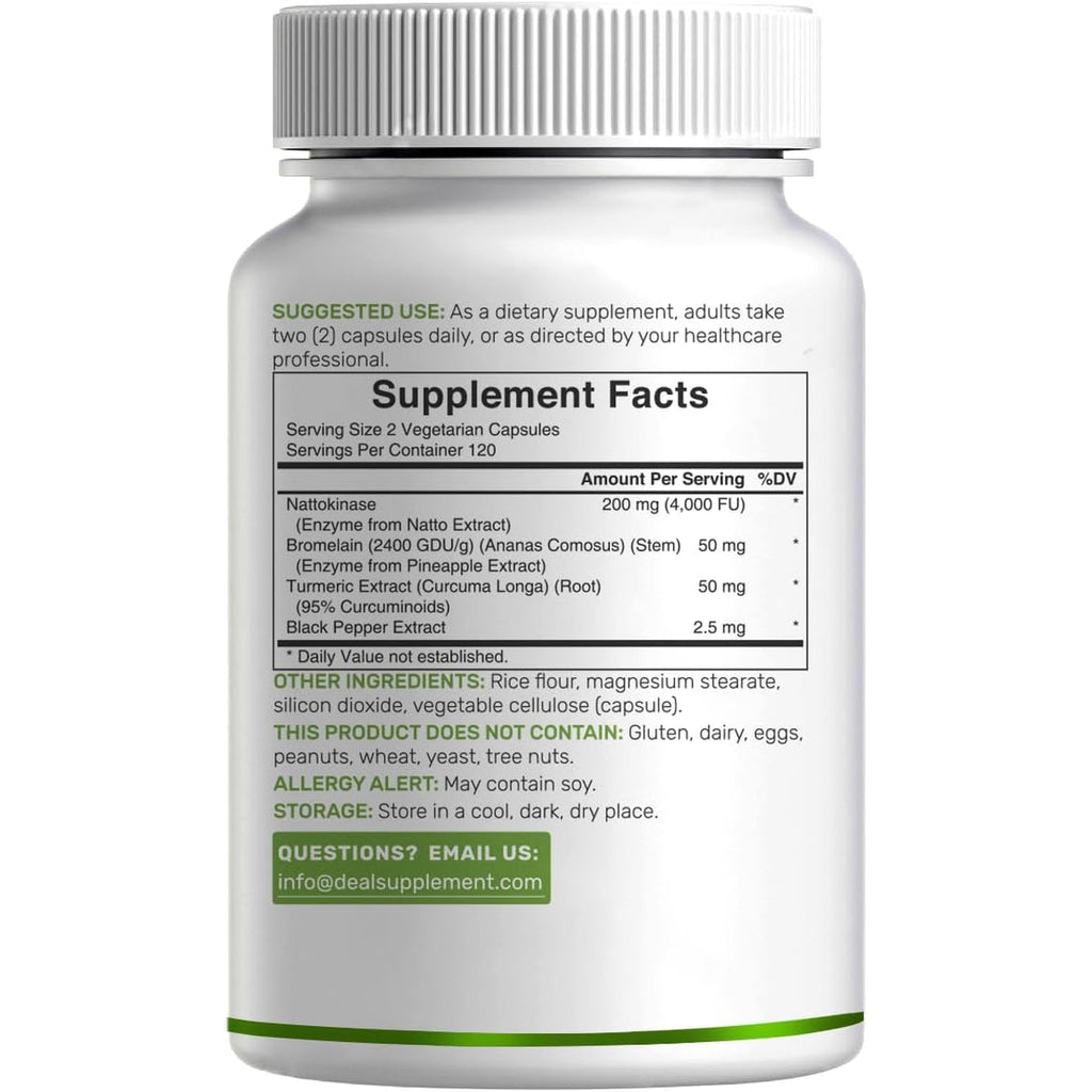 Nattokinase Supplement 4,000 FU per Serving, 240 Veggie Capsules – Japanese Natto with Bromelain, Turmeric Curcumin & Black Pepper Complex – Digestive Enzymes & Heart Health – Non-Gmo, Vegan