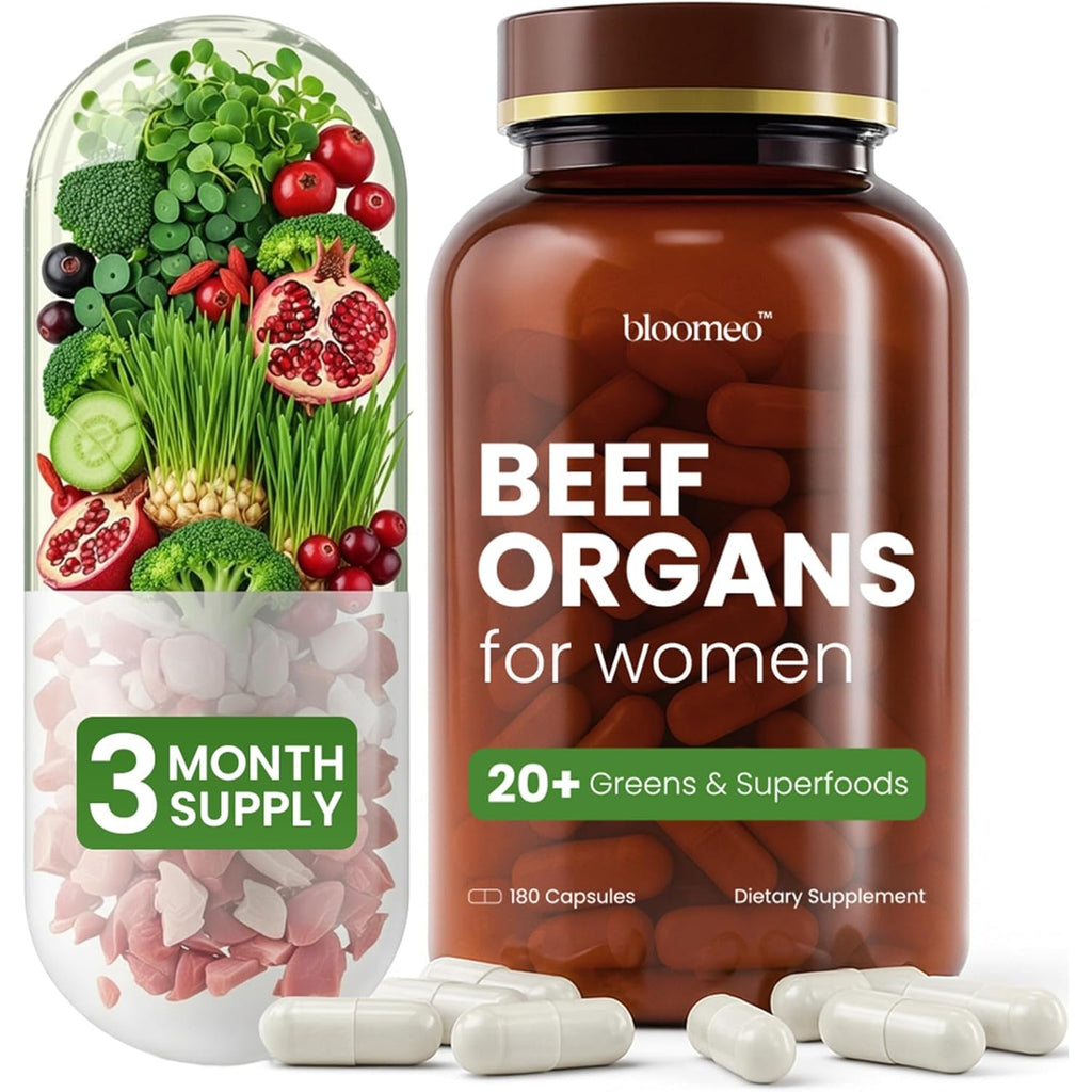 Grass Fed Beef Organ Supplement for Women with Super Greens & Antioxidant Fruits – 60+ Bioavailable Nutrients for Hormone Balance, Cycle Comfort, Primal Energy, Immunity, Hair & Skin – 3 Month Supply