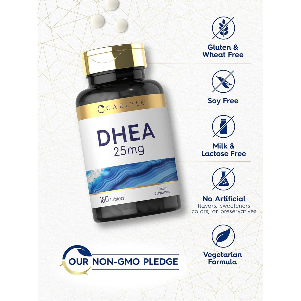 Carlyle DHEA Supplement for Women and Men | 25Mg | 180 Tablets | Vegetarian, Non-Gmo, and Gluten Free