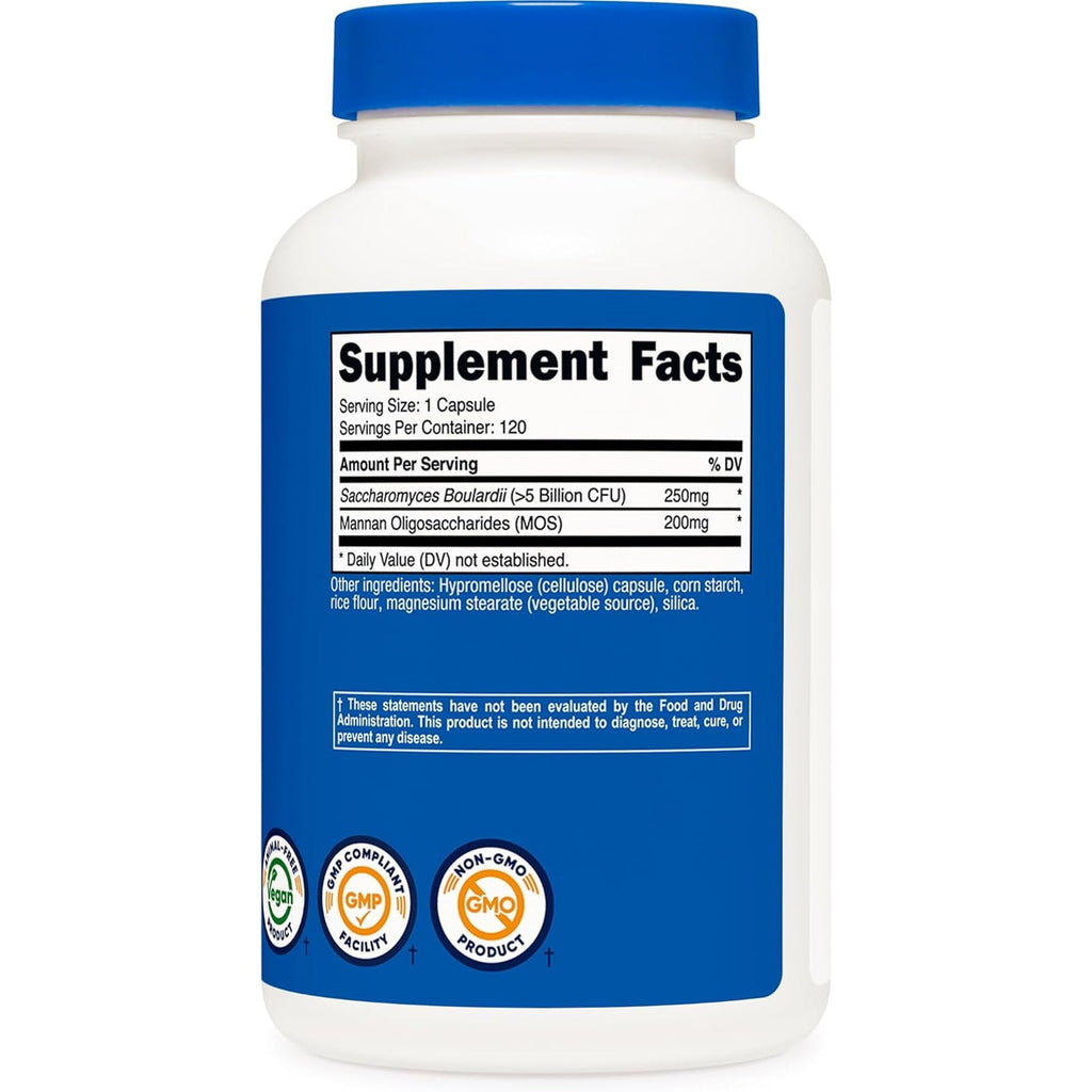 Nutricost Saccharomyces Boulardii + MOS Capsules (>5 Billion CFU) 120 Capsules - Prebiotic + Probiotic, 200Mg of MOS per Serving