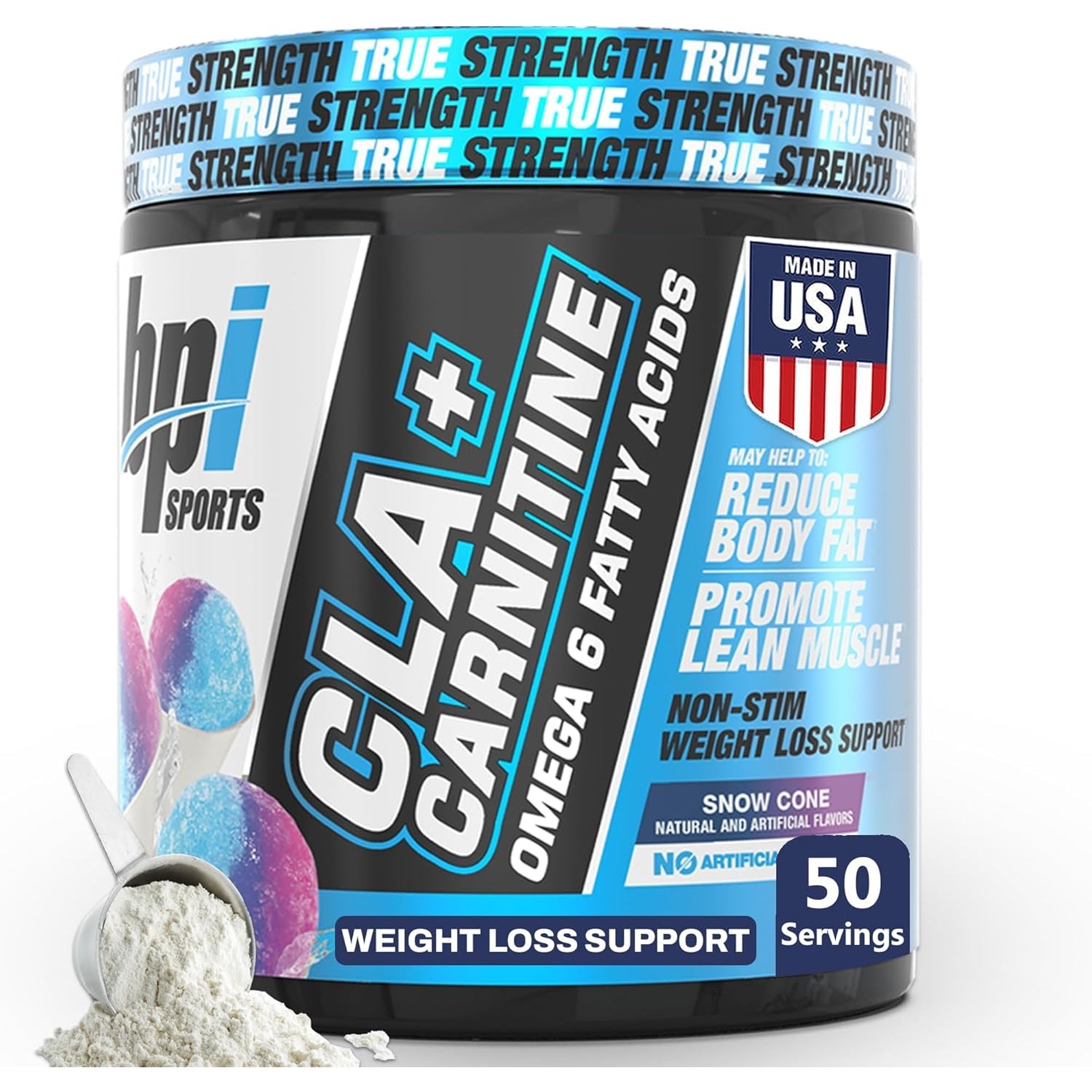 BPI Sports CLA + Carnitine – Conjugated Linoleic Acid – Weight Loss Formula – Metabolism, Performance, Lean Muscle – Caffeine Free – for Men & Women – Snow Cone – 50 Servings – 12.34 Oz.