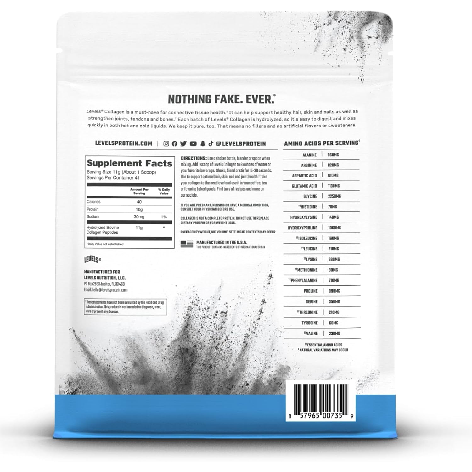 Levels Collagen Peptides, No Artificial Ingredients, 11G of Collagen, Unflavored, 1LB
