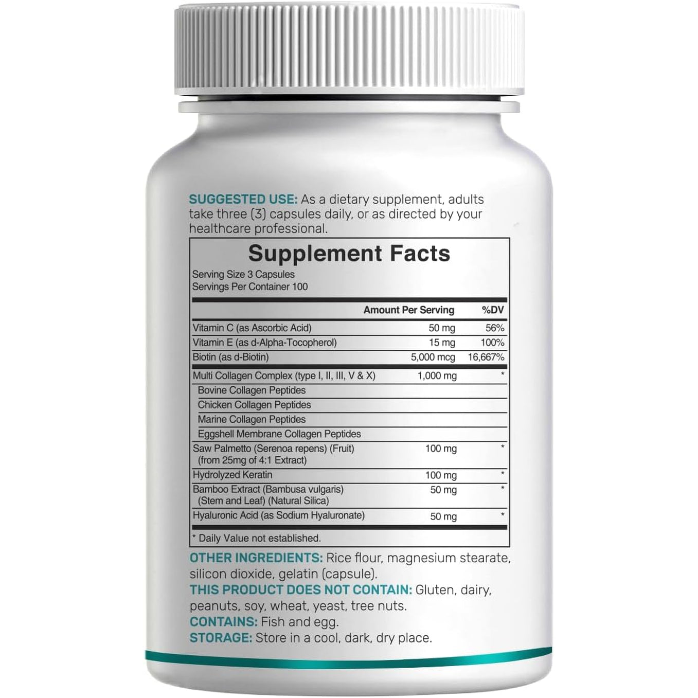Multi Collagen Pills for Women & Men with Vitamin C, E & Biotin, 300 Capsules – Type I, II, III, V, X Hydrolyzed Collagen Peptides – 11 in 1 Formula with Saw Palmetto, Bamboo Silica, & Hyaluronic Acid