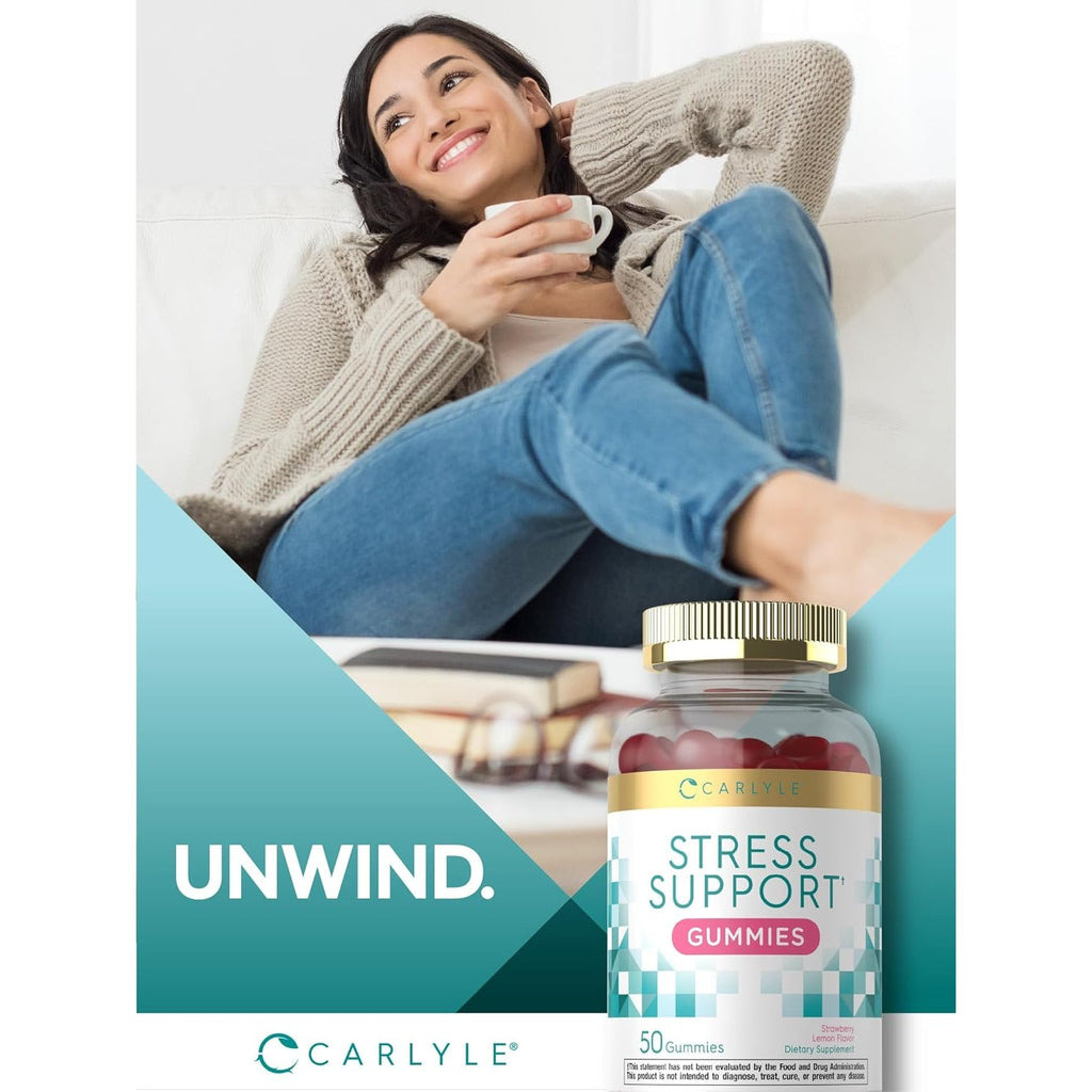 Carlyle Stress Support Supplement Gummies | 50 Count | for Women and Men | with GABA and L-Theanine | Strawberry Lemon Flavor | Non-Gmo & Gluten Free