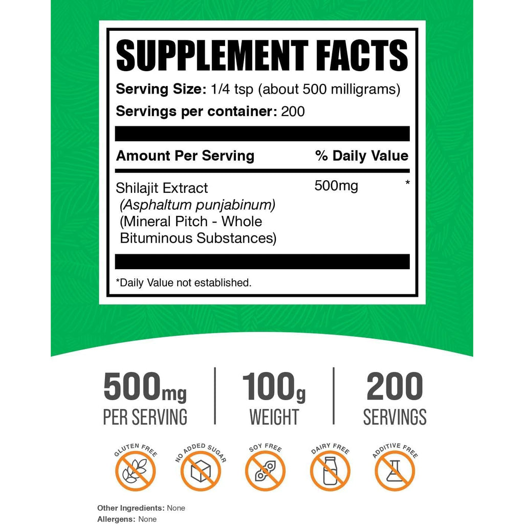 Bulksupplements.Com Shilajit Extract Powder - Fulvic Acid Supplement, Shilajit Supplement - Gluten Free, 500Mg per Serving of Shilajit Powder, 100G (3.5 Oz) (Pack of 1)