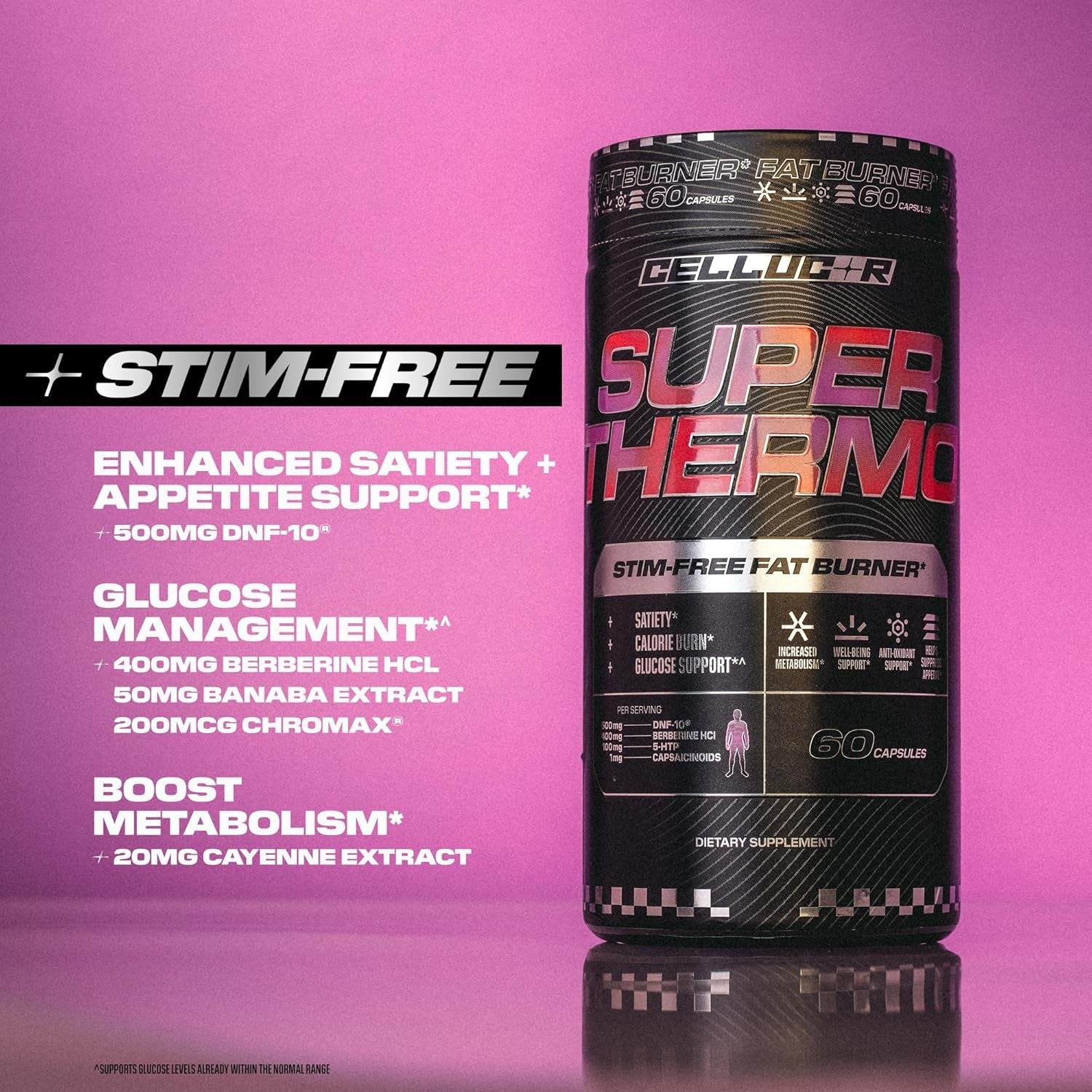 Cellucor Super Thermo™ Stim-Free Fat Burner | Thermogenic, Appetite, and Glucose Support | 60 Capsules