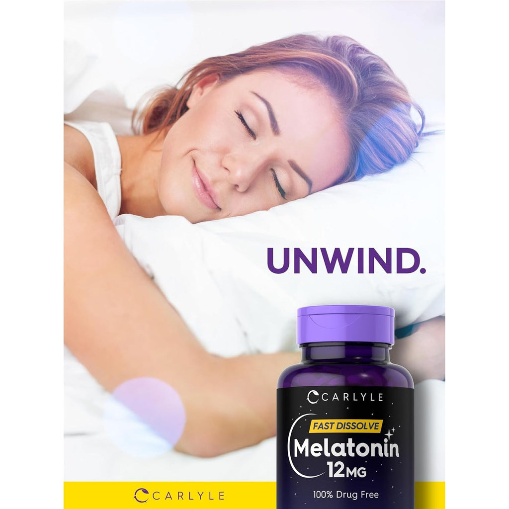 Carlyle Melatonin 12 Mg Fast Dissolve 300 Tablets | Drug Free | Natural Berry Flavor | Vegetarian, Non-Gmo, Gluten Free
