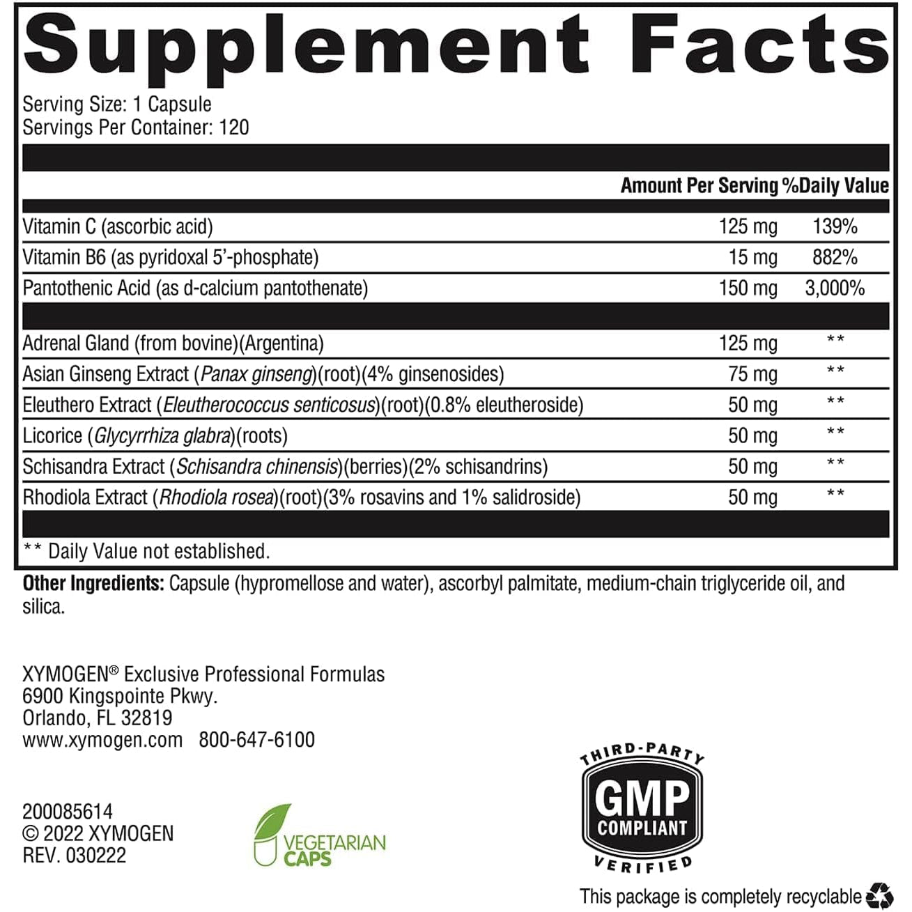 XYMOGEN Adrenaliv - Adrenal Support Supplement* - Stress Response, Energy & Stamina Support* - Non-Gmo, Gluten-Free, Dairy Free - 120 Capsules