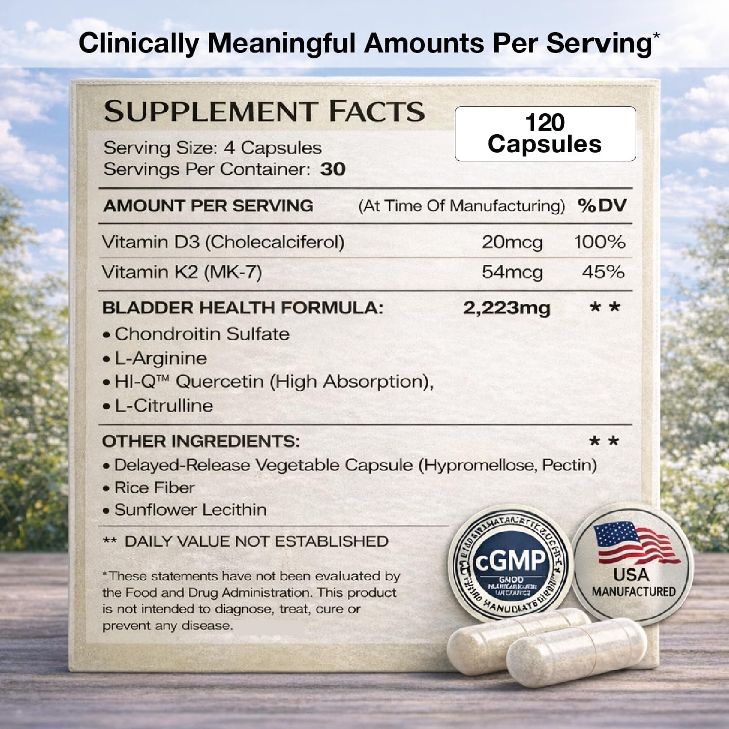 Bladder Health & Pelvic Discomfort* - Natural Lining Support* -120 Capsules - Made in the USA