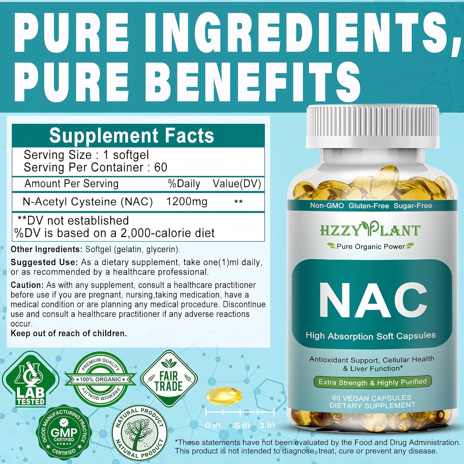 NAC Supplement - NAC Softgels for Antioxidant, Immune, Respiratory, Liver Health Support - High Absorption NAC Supplement N Acetyl Cysteine 1200Mg - Non-Gmo, Gluten-Free, Vegan - 2 Month Supply