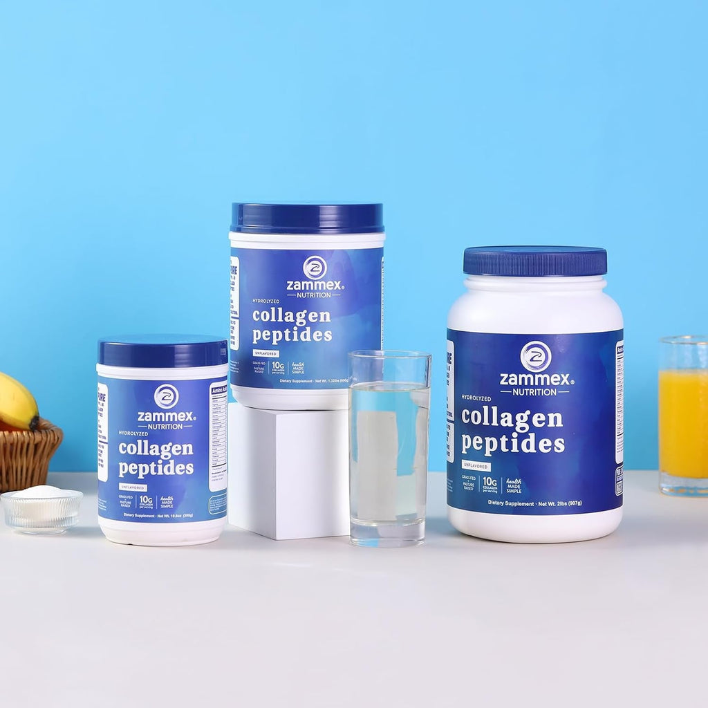 Zammex Premium Collagen Peptides Powder Unflavored,Hydrolyzed Proteins Types I & III, Supports Hair, Skin, Nails, Joints, Grass Fed, Non-Gmo, Gluten-Free,Paleo & Keto Friendly,60 Servings