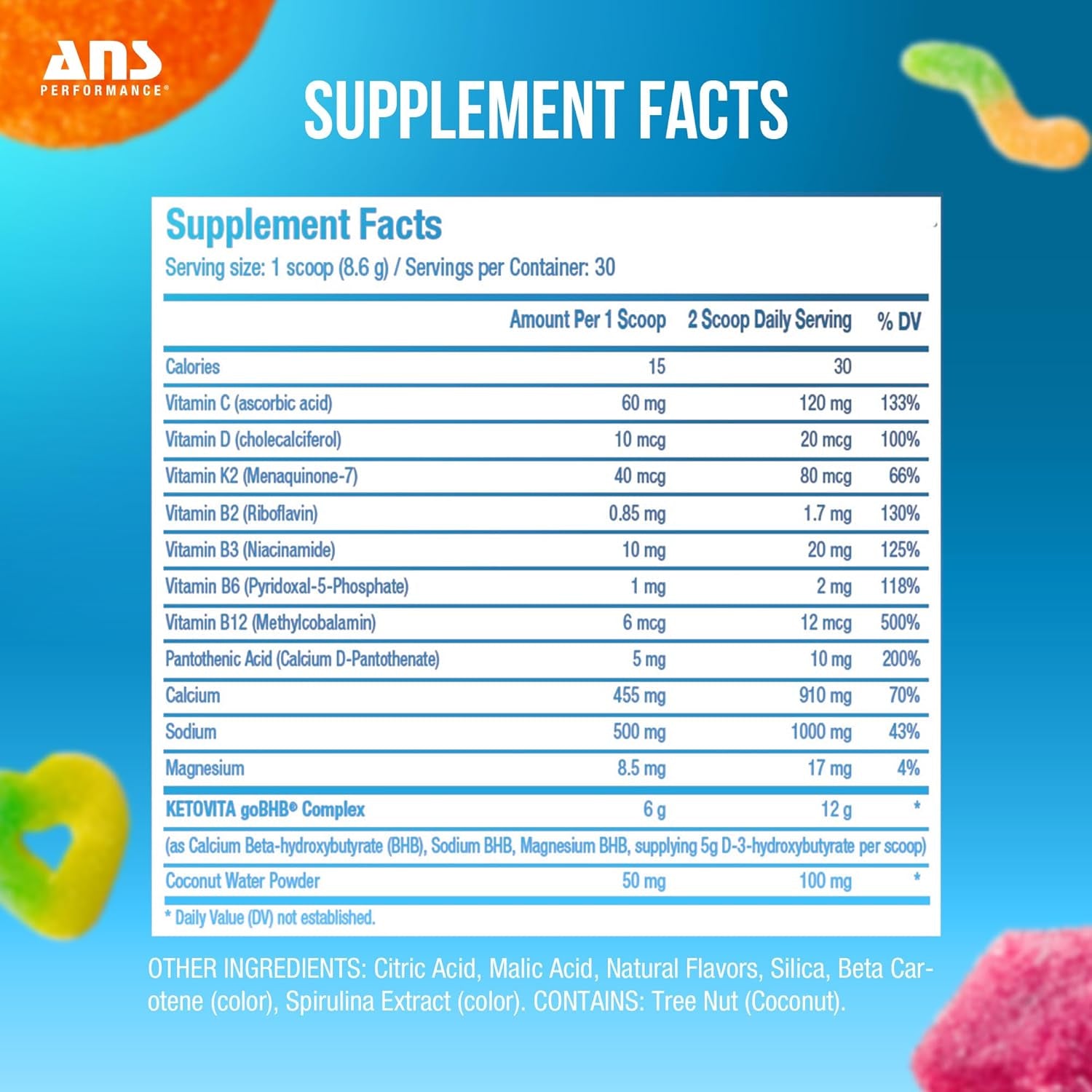 ANS Performance Ketovita Supplement Beta-Hydroxybutyrate Ketones Drink Powder with Zero Sugar and 30 Servings, Boosts Metabolism, Pineapple Punch