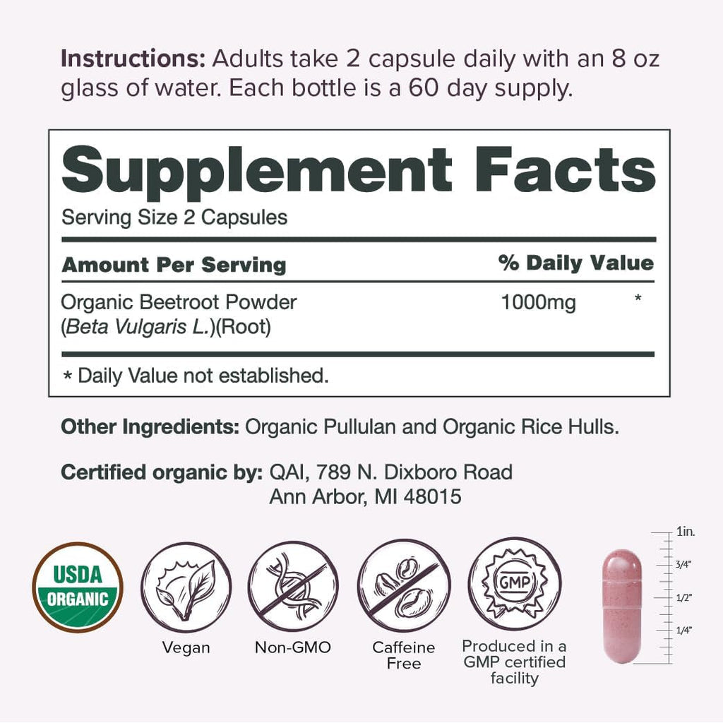 Sur Organic Beet Root Capsules 1000Mg - Supports Healthy Circulation and Increased Energy - Nitric Oxide Superfood (120 Capsules)