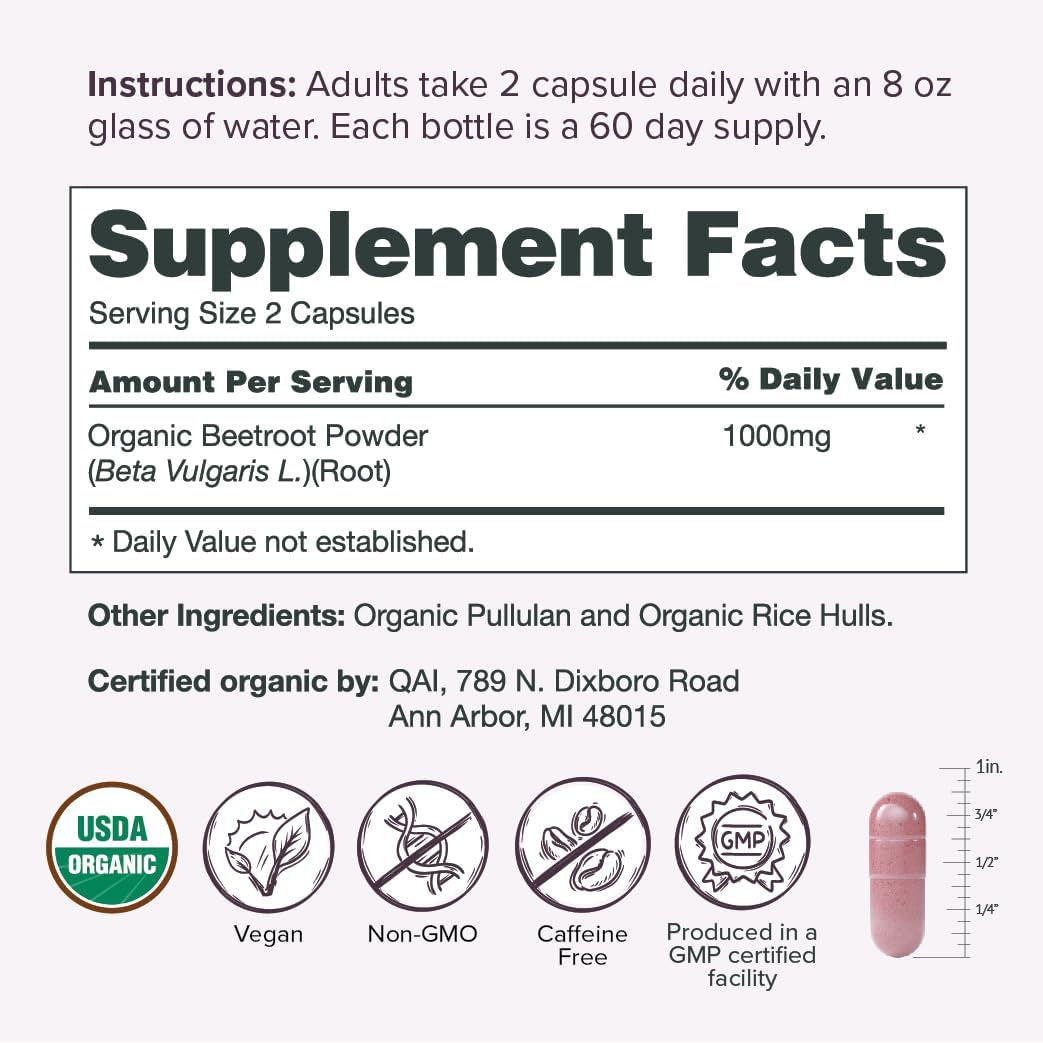 Sur Organic Beet Root Capsules 1000Mg - Supports Healthy Circulation and Increased Energy - Nitric Oxide Superfood (120 Capsules)