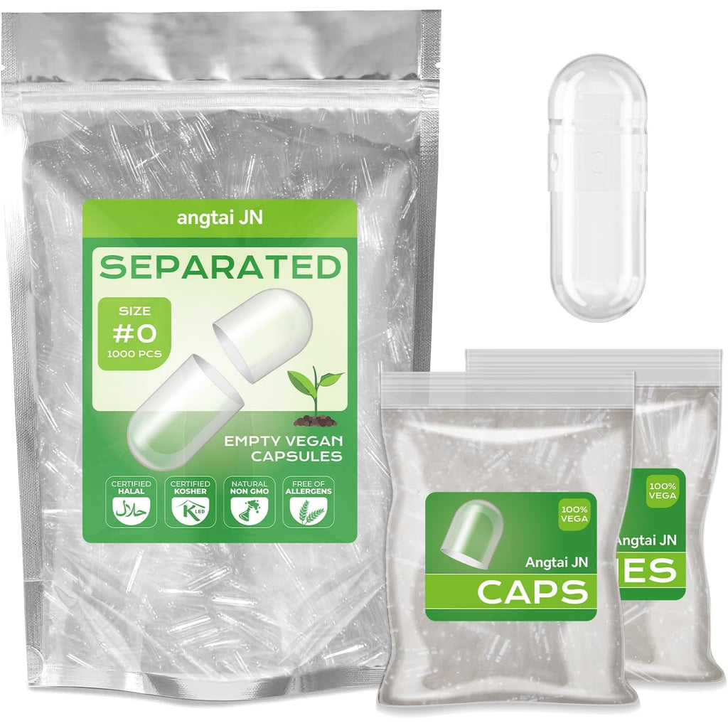Vegan Size 0 Separated Capsules Empty Pill Caps Plant Based Clear (1,000 Caps+1,000 Bodies) Gluten Free, Non-Gmo, Halal Certified Filling Kit for Vegetarian DIY Your Own Supplements