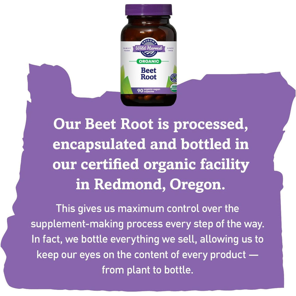 Oregon'S Wild Harvest Organic Beet Root Capsules – 90 Vegan Capsules – USDA Certified Organic Beet Root Powder – Non-Gmo, Gluten-Free, Dairy-Free, Soy-Free – Grown in North America – Made in the USA